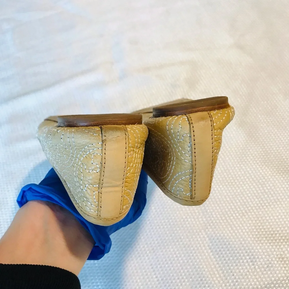 Tory Burch Tan Flats with Bow and Metallic‎ Charm